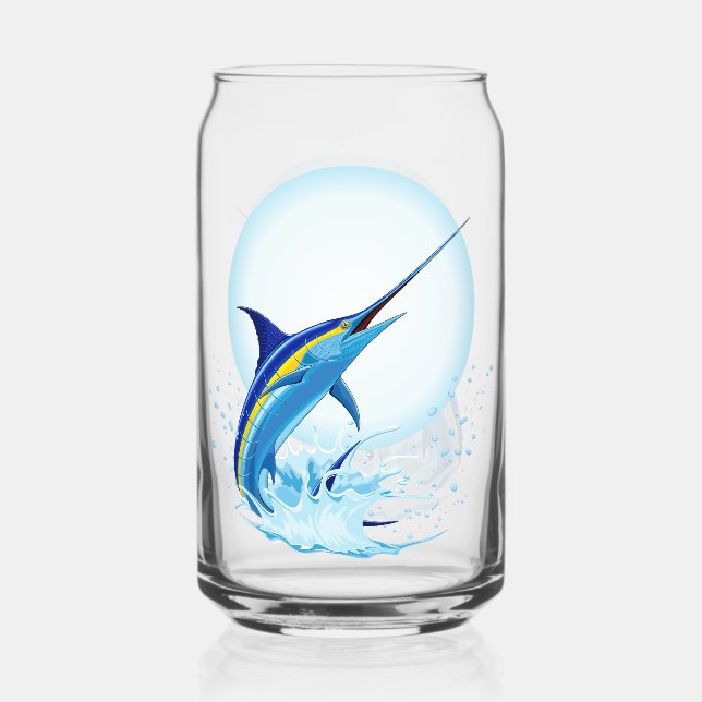 Blue Marlin Jumping out of Ocean Can Glass (Front)