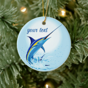 Blue Marlin Jumping out of Ocean Ceramic Ornament