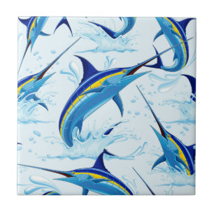 Blue Marlin Jumping out of Ocean Ceramic Tile