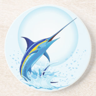 Blue Marlin Jumping out of Ocean Coaster