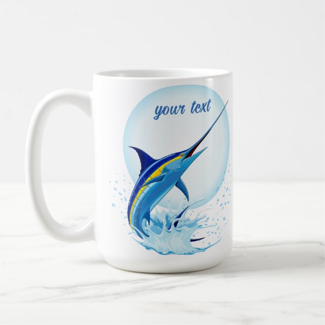 Blue Marlin Jumping out of Ocean Coffee Mug (Left)
