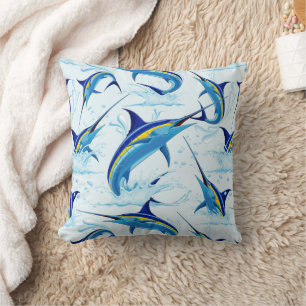 Blue Marlin Jumping out of Ocean Cushion