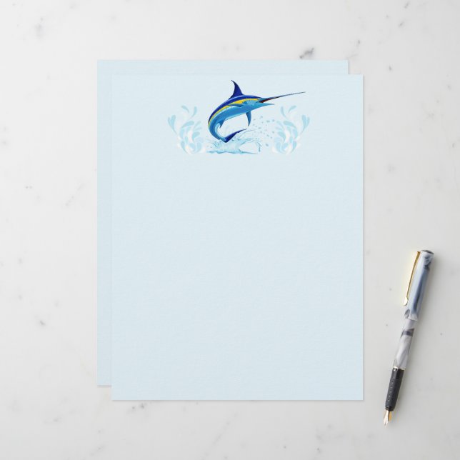Blue Marlin Jumping out of Ocean Custom Letterhead (Front/Back In Situ)