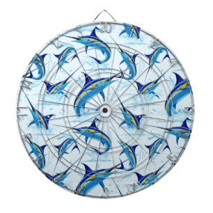 Blue Marlin Jumping out of Ocean Dartboard