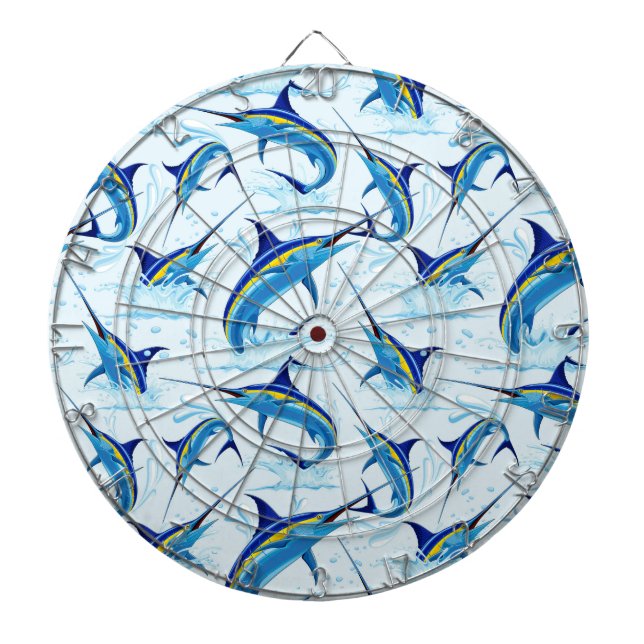 Blue Marlin Jumping out of Ocean Dartboard (Front)