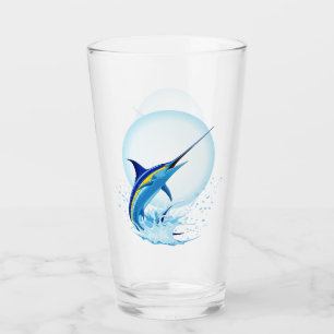 Blue Marlin Jumping out of Ocean Glass