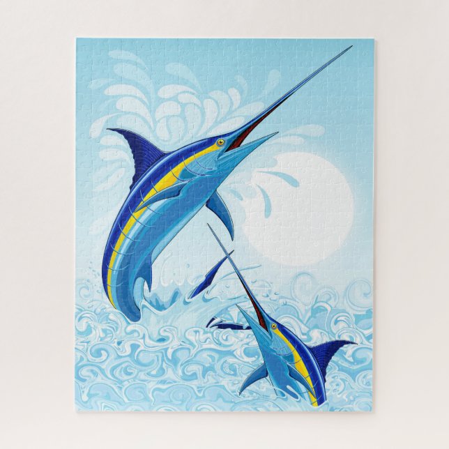 Blue Marlin Jumping out of Ocean Jigsaw Puzzle (Vertical)