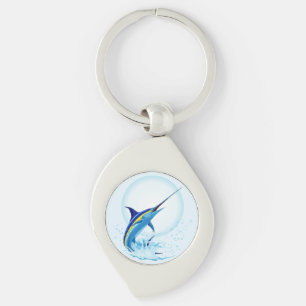 Blue Marlin Jumping out of Ocean Key Ring