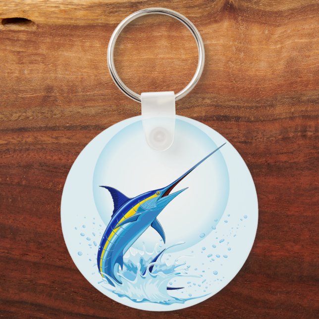 Blue Marlin Jumping out of Ocean Key Ring (Front)