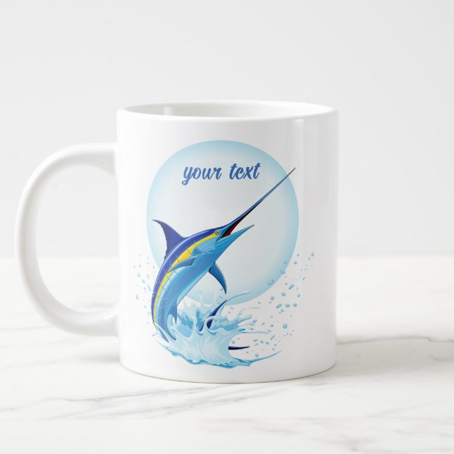 Blue Marlin Jumping out of Ocean Large Coffee Mug (Left)