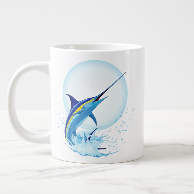 Blue Marlin Jumping out of Ocean Large Coffee Mug (Left)