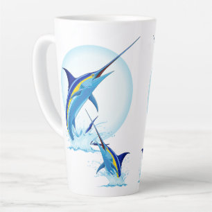 Blue Marlin Jumping out of Ocean Latte Mug