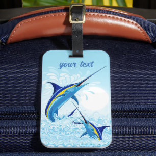 Blue Marlin Jumping out of Ocean Luggage Tag