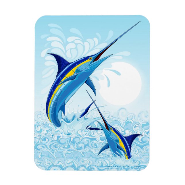 Blue Marlin Jumping out of Ocean Magnet (Vertical)
