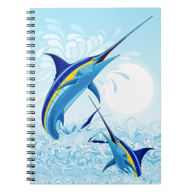 Blue Marlin Jumping out of Ocean Notebook (Front)