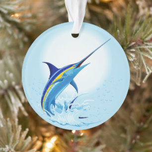 Blue Marlin Jumping out of Ocean Ornament