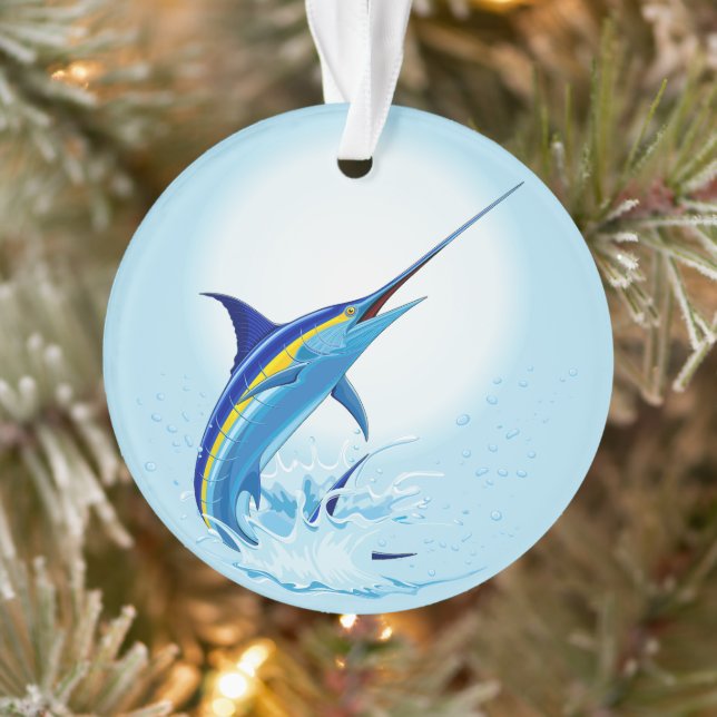 Blue Marlin Jumping out of Ocean Ornament (Tree)