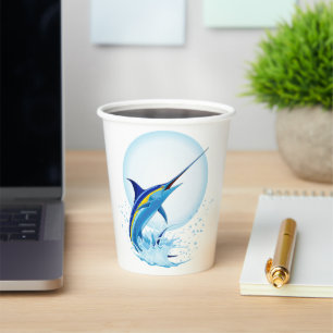 Blue Marlin Jumping out of Ocean Paper Cups