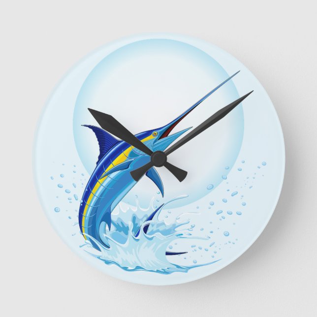Blue Marlin Jumping out of Ocean Round Clock (Front)