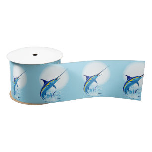 Blue Marlin Jumping out of Ocean Satin Ribbon