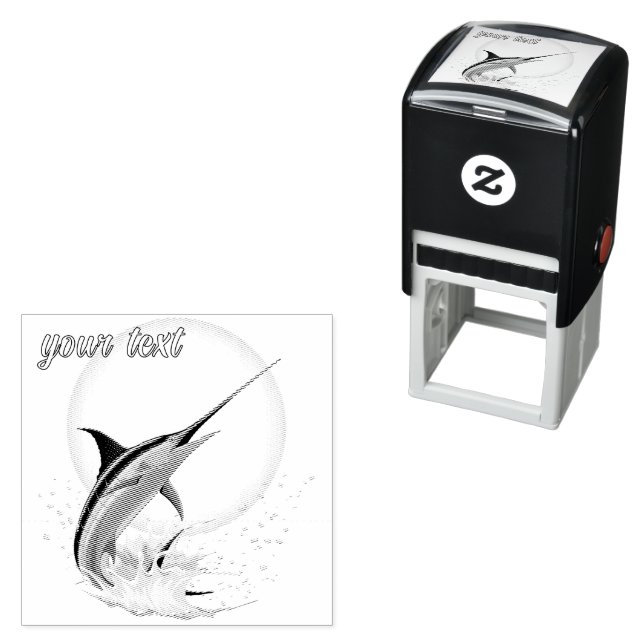 Blue Marlin Jumping out of Ocean Self-inking Stamp (In Situ)
