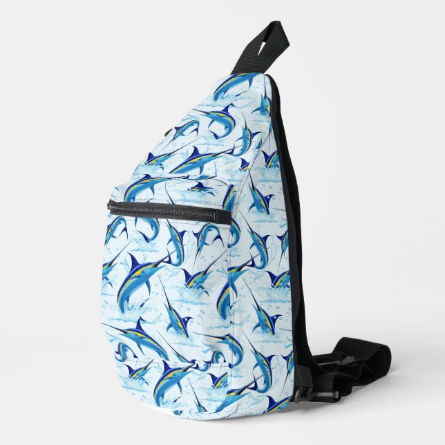 Blue Marlin Jumping out of Ocean Sling Bag (Right Corner)