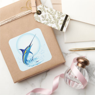 Blue Marlin Jumping out of Ocean Square Sticker