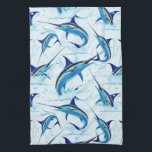Blue Marlin Jumping out of Ocean Tea Towel<br><div class="desc">Realistic illustration of a beautiful Marlin Fish Ocean Animal jumping out of ocean. Vector Art copyright BluedarkArt TheChameleonArt.</div>