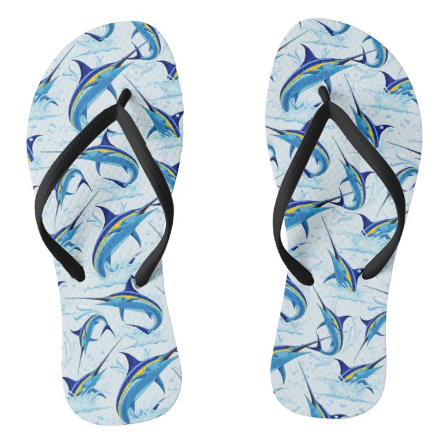 Blue Marlin Jumping out of Ocean Thongs (Footbed)