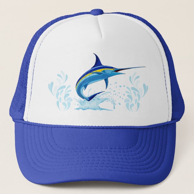Blue Marlin Jumping out of Ocean Trucker Hat (Front)