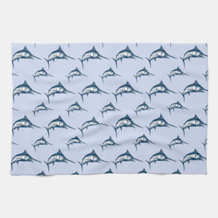 Blue Marlin Pattern Tea Towel