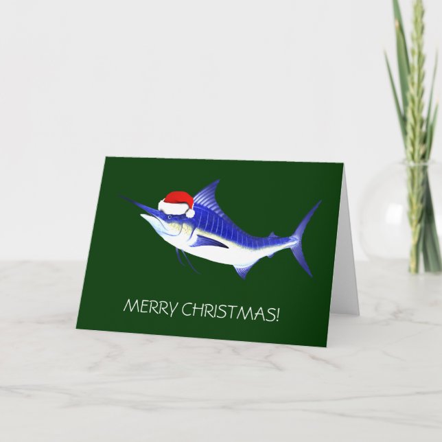 Blue Marlin Santa Claus Holiday Card (Front)