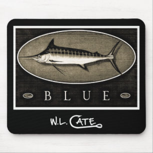 Blue Marlin Vintage Black & White Mouse Pads
