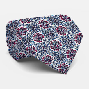 Blue, Maroon, Indigo & White Swirl Pattern Tie