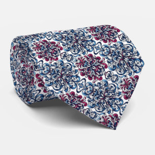 Blue, Maroon, Indigo & White Swirl Pattern Tie