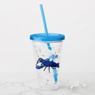 Blue marron crayfish cartoon illustration acrylic tumbler