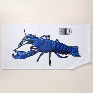 Blue marron crayfish cartoon illustration beach towel