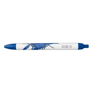 Blue marron crayfish cartoon illustration black ink pen