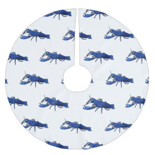 Blue marron crayfish cartoon illustration brushed polyester tree skirt