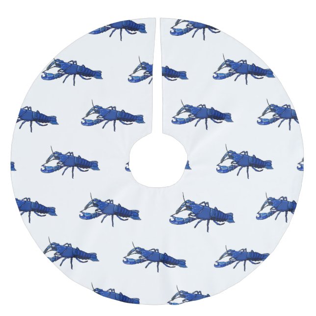 Blue marron crayfish cartoon illustration brushed polyester tree skirt (Front)