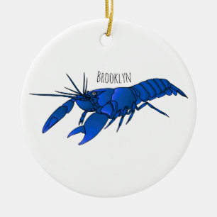Blue marron crayfish cartoon illustration ceramic ornament
