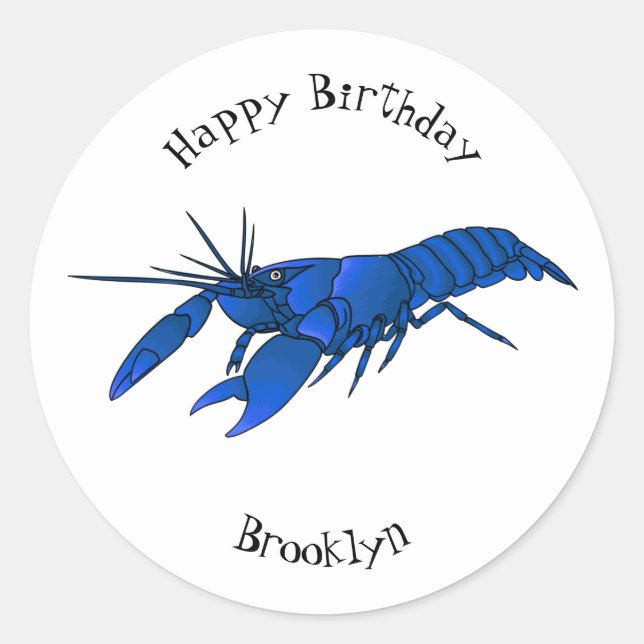 Blue marron crayfish cartoon illustration  classic round sticker (Front)