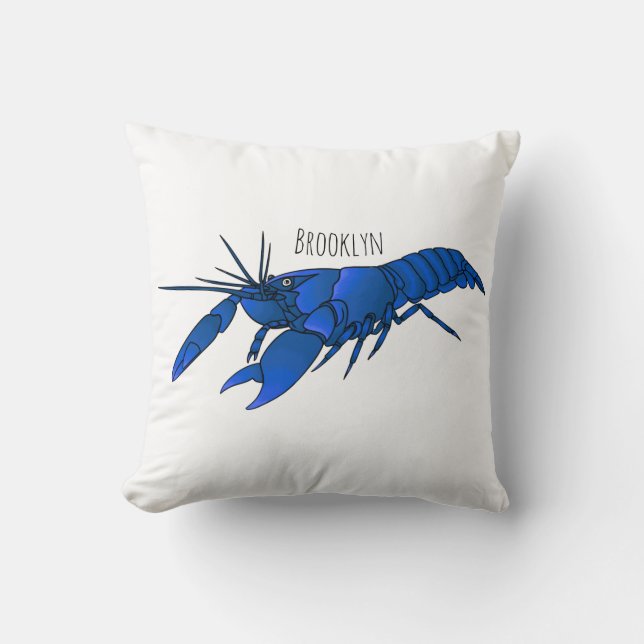 Blue marron crayfish cartoon illustration cushion (Front)