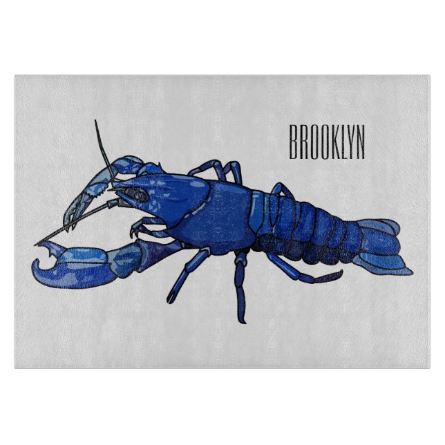 Blue marron crayfish cartoon illustration cutting board (Front)
