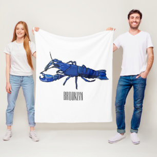 Blue marron crayfish cartoon illustration fleece blanket