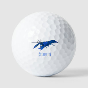 Blue marron crayfish cartoon illustration golf balls