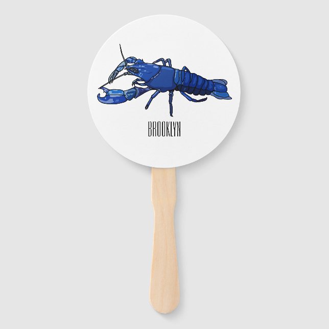 Blue marron crayfish cartoon illustration hand fan (Front)