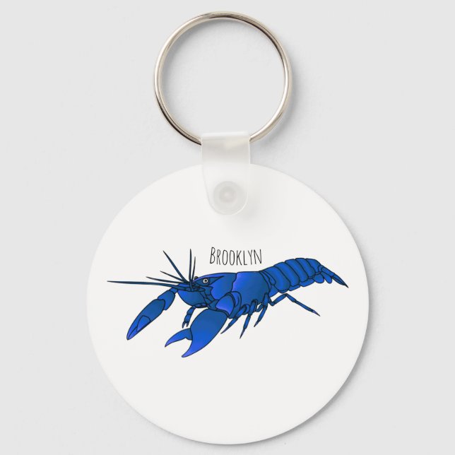 Blue marron crayfish cartoon illustration  key ring (Front)