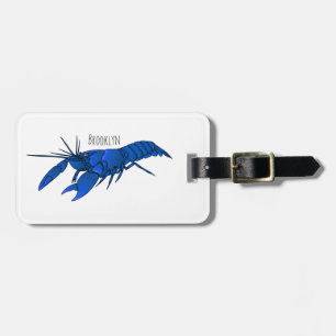 Blue marron crayfish cartoon illustration luggage tag
