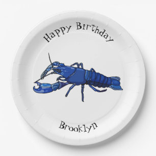 Blue marron crayfish cartoon illustration paper plate